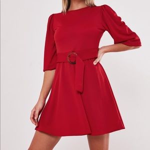 NWT Missguided Red Belted Skater Dress